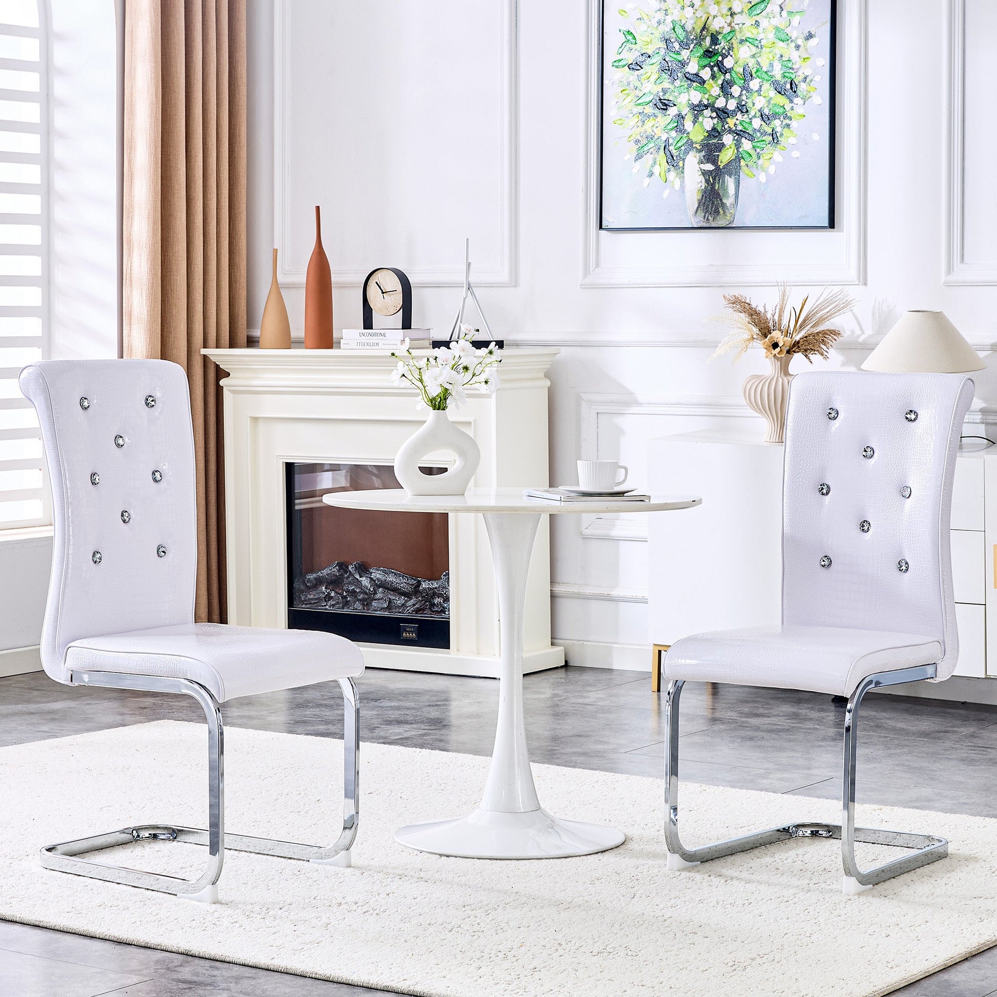 White Faux Alligator Dining Chair Set of 2 with Crystal Accents - 1st Choice Furniture Direct