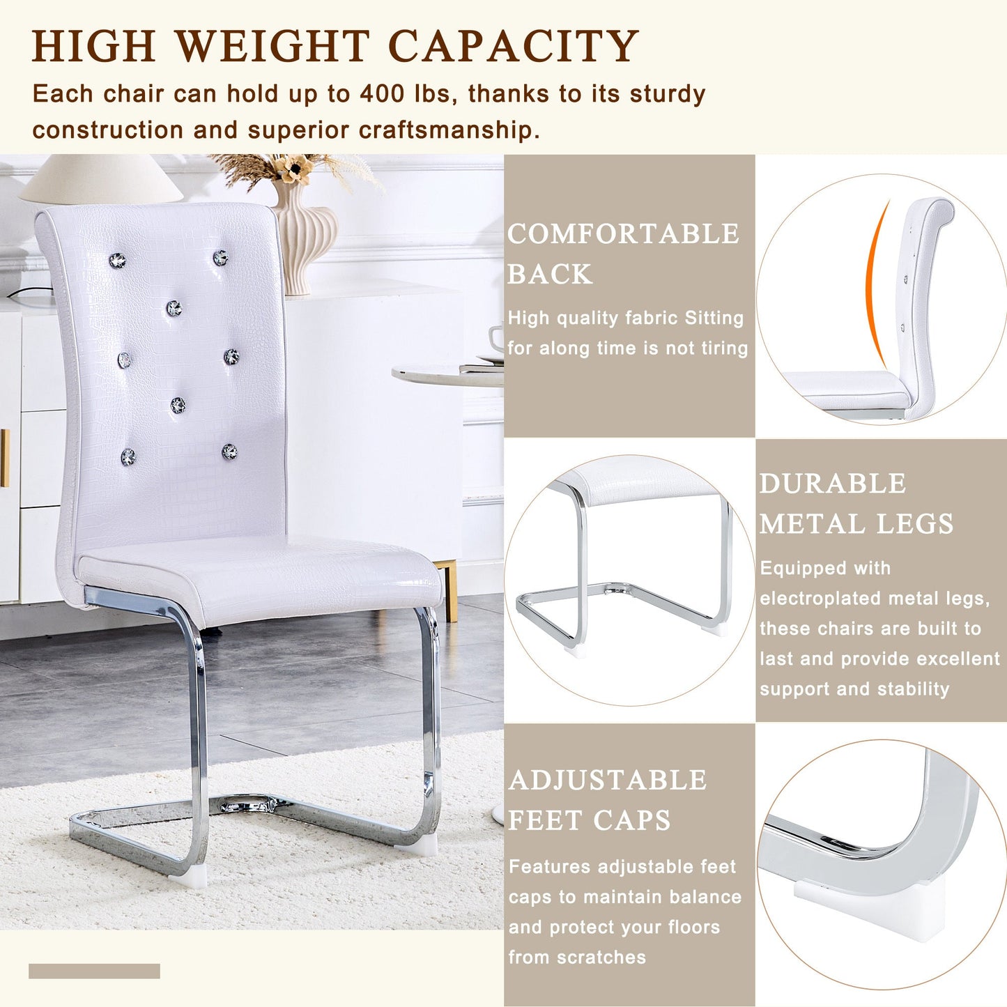 White Faux Alligator Dining Chair Set of 2 with Crystal Accents - 1st Choice Furniture Direct