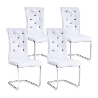 White Faux Alligator Dining Chair Set of 2 with Crystal Accents - 1st Choice Furniture Direct