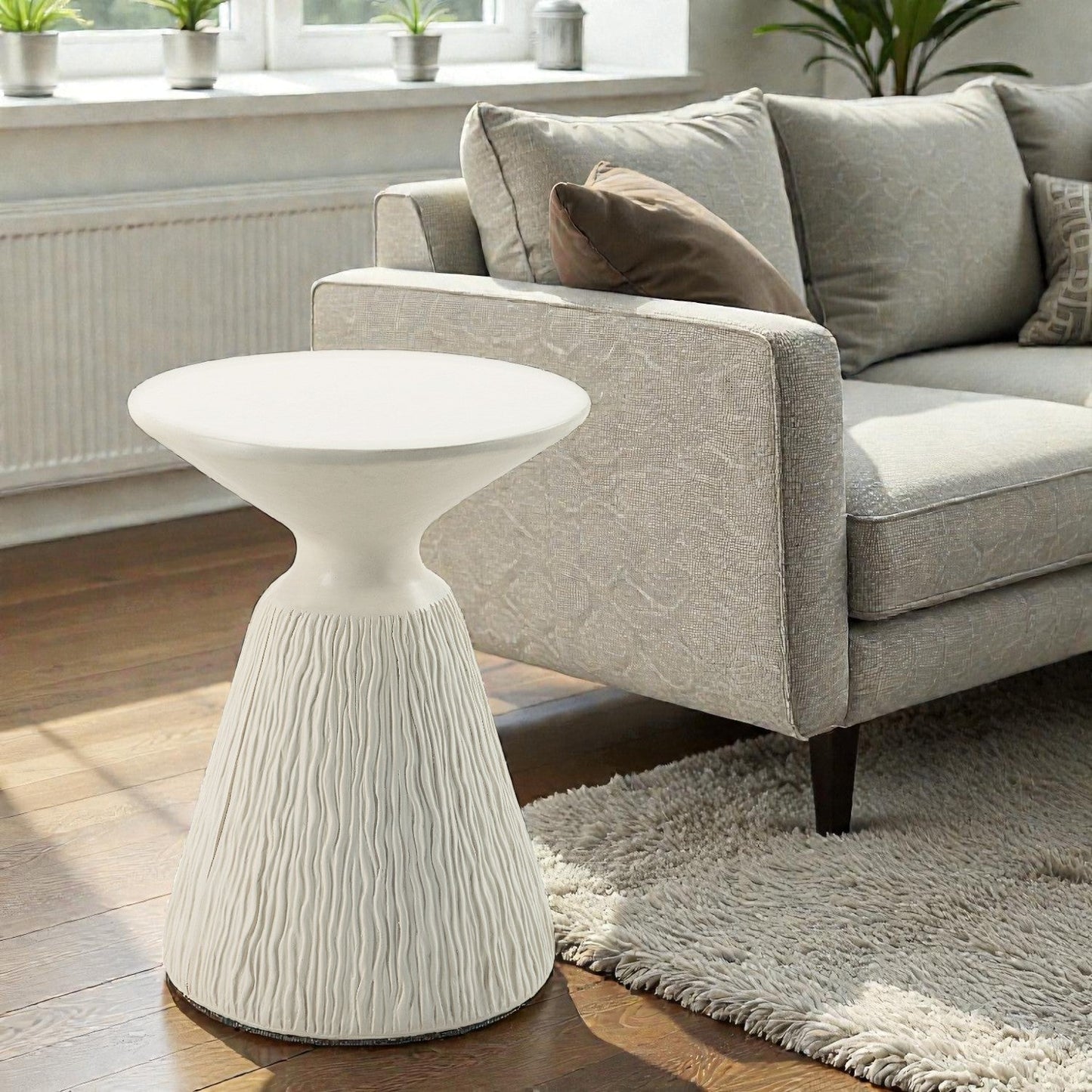White Faux Concrete Accent End Table - 1st Choice Furniture Direct