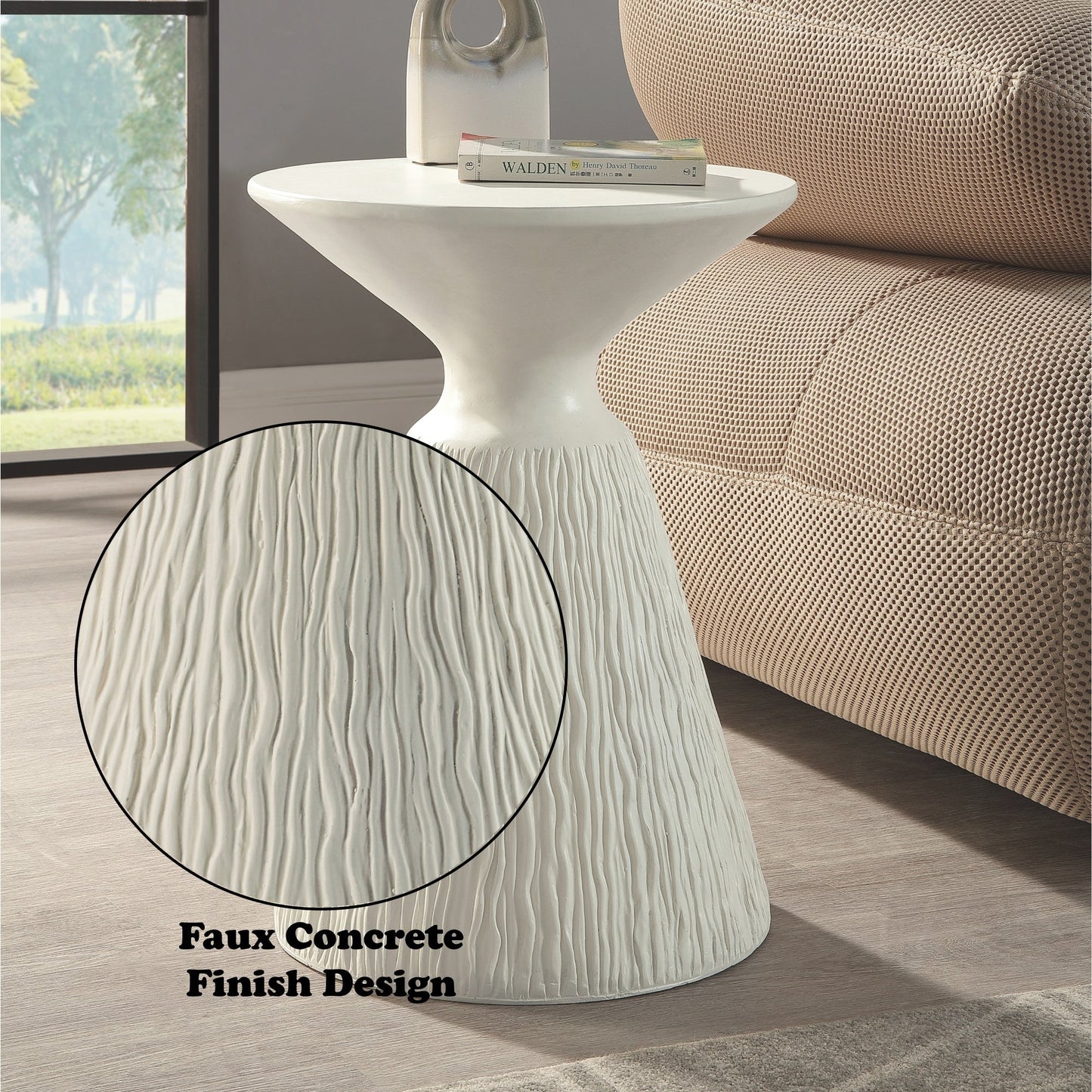 White Faux Concrete Accent End Table - 1st Choice Furniture Direct