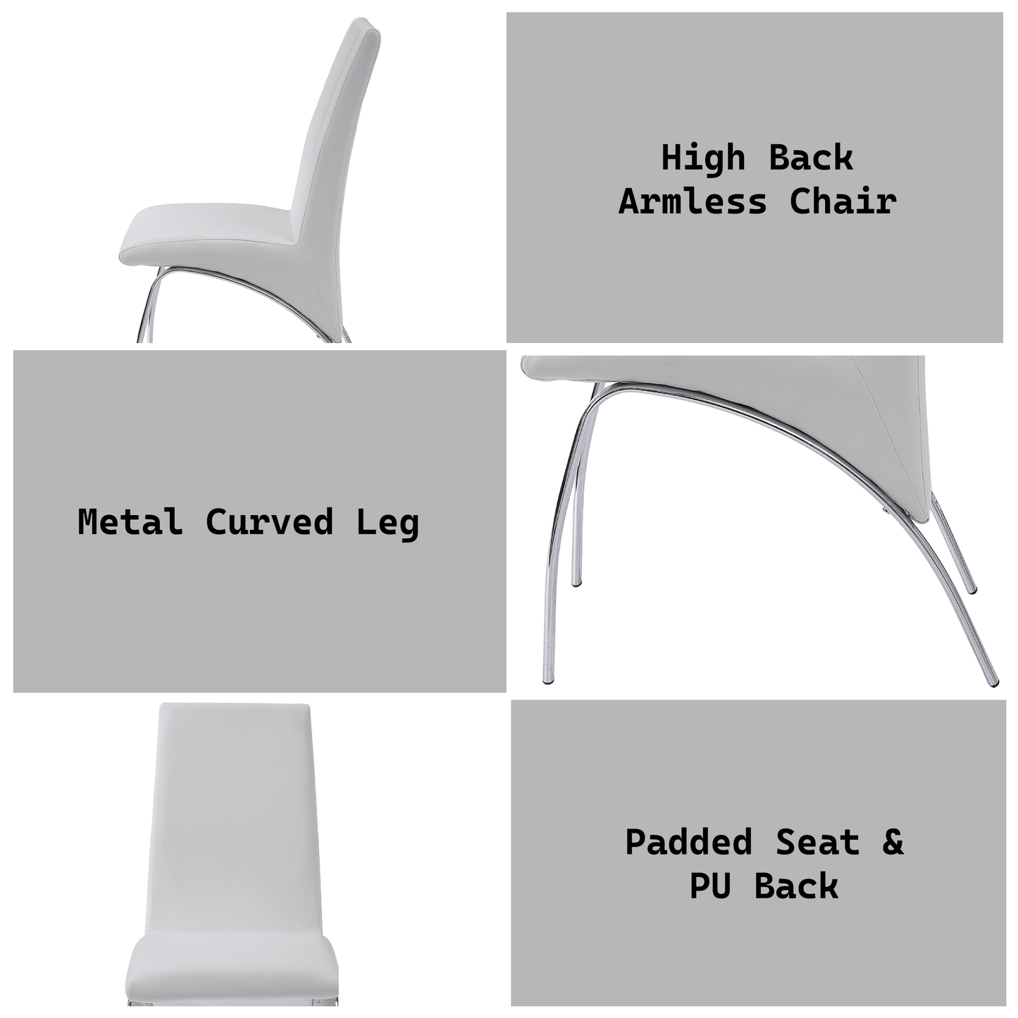 White Faux Leather Dining Chair with Chrome Curved Legs - 1st Choice Furniture Direct