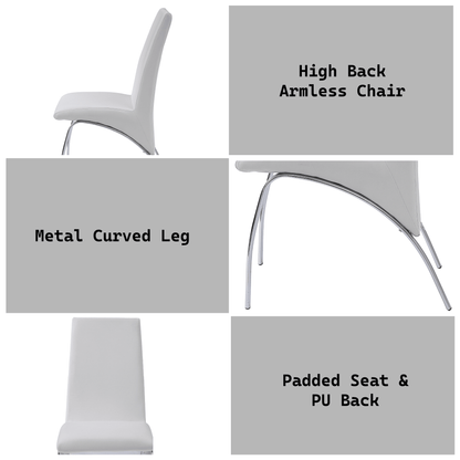 White Faux Leather Dining Chair with Chrome Curved Legs - 1st Choice Furniture Direct