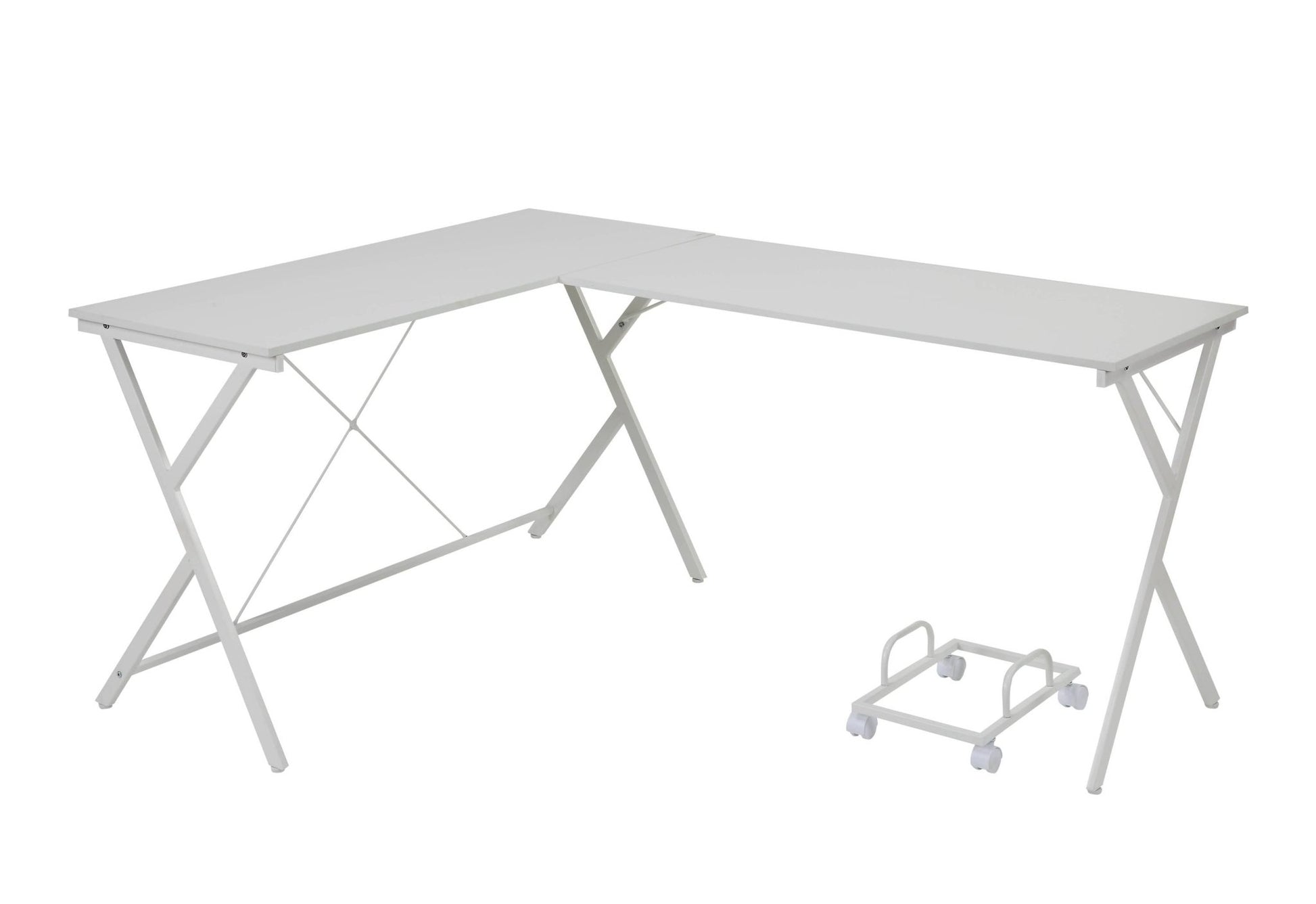 White L Shaped Computer Desk with Mobile CPU Stand - 1st Choice Furniture Direct