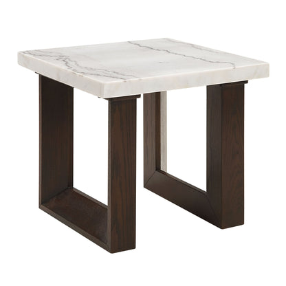 White Marble Top End Table with Double U-Shaped Base - 1st Choice Furniture Direct
