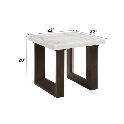 White Marble Top End Table with Double U-Shaped Base - 1st Choice Furniture Direct