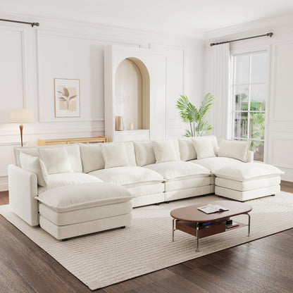 White Modular Sectional Sofa – 4 Seat Chenille U - Shaped Couch - 1st Choice Furniture Direct