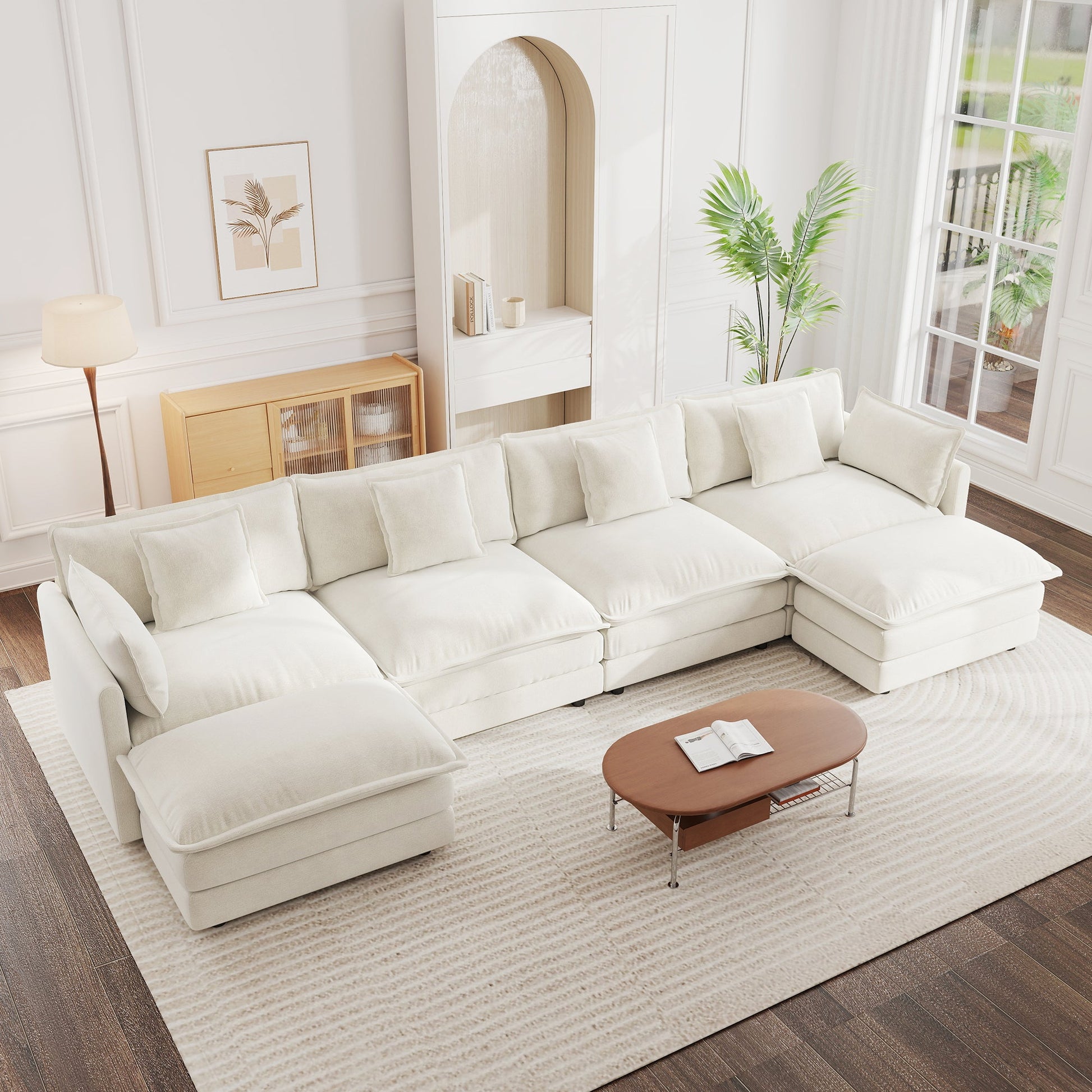 White Modular Sectional Sofa – 4 Seat Chenille U - Shaped Couch - 1st Choice Furniture Direct