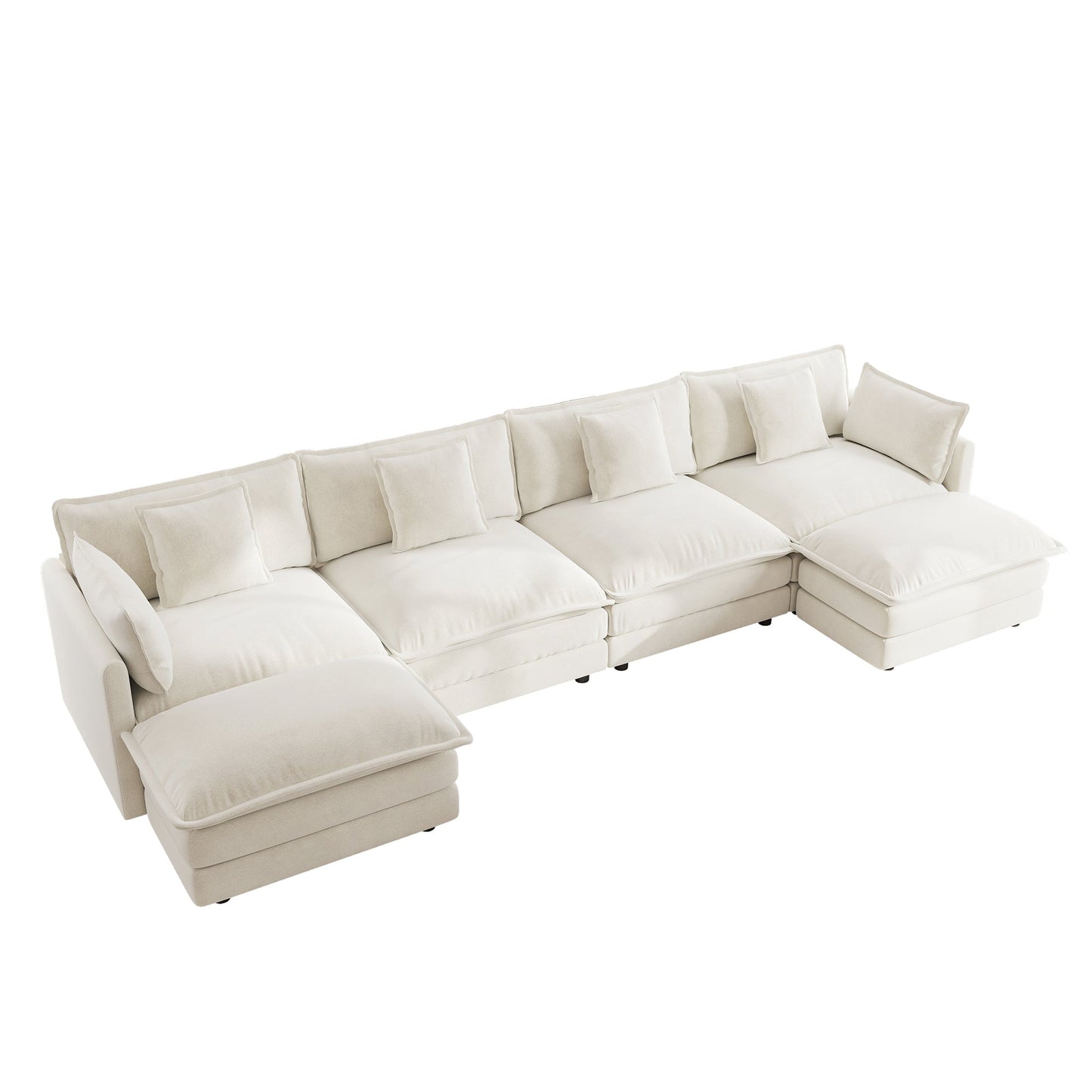 White Modular Sectional Sofa – 4 Seat Chenille U - Shaped Couch - 1st Choice Furniture Direct