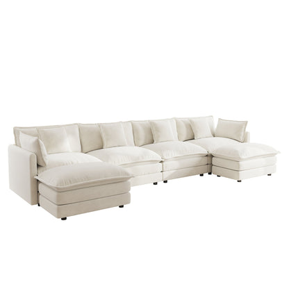 White Modular Sectional Sofa – 4 Seat Chenille U - Shaped Couch - 1st Choice Furniture Direct
