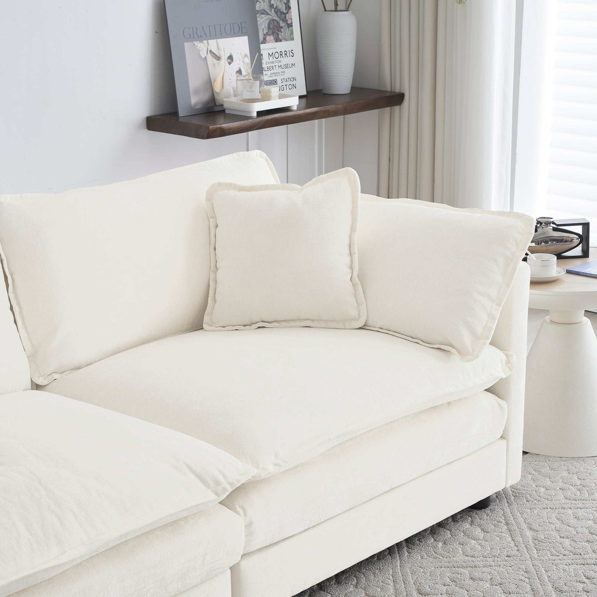 White Modular Sectional Sofa – 4 Seat Chenille U - Shaped Couch - 1st Choice Furniture Direct
