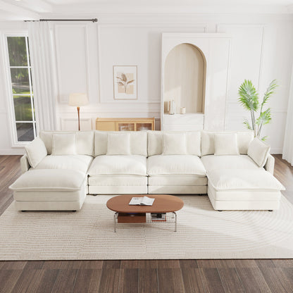 White Modular Sectional Sofa – 4 Seat Chenille U - Shaped Couch - 1st Choice Furniture Direct