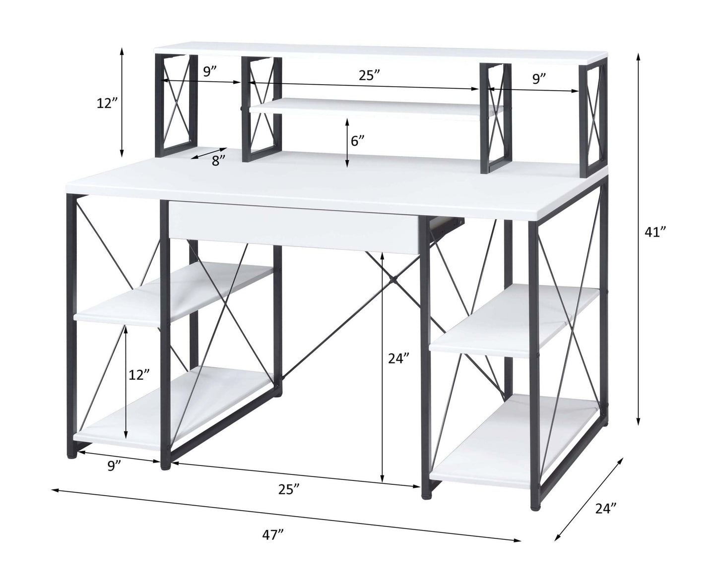 White Music Studio Desk with Storage Shelves - 1st Choice Furniture Direct
