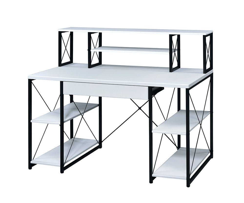 White Music Studio Desk with Storage Shelves - 1st Choice Furniture Direct