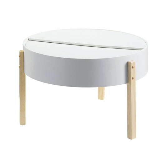 White & Natural Round Coffee Table Set with Hidden Storage - 1st Choice Furniture Direct