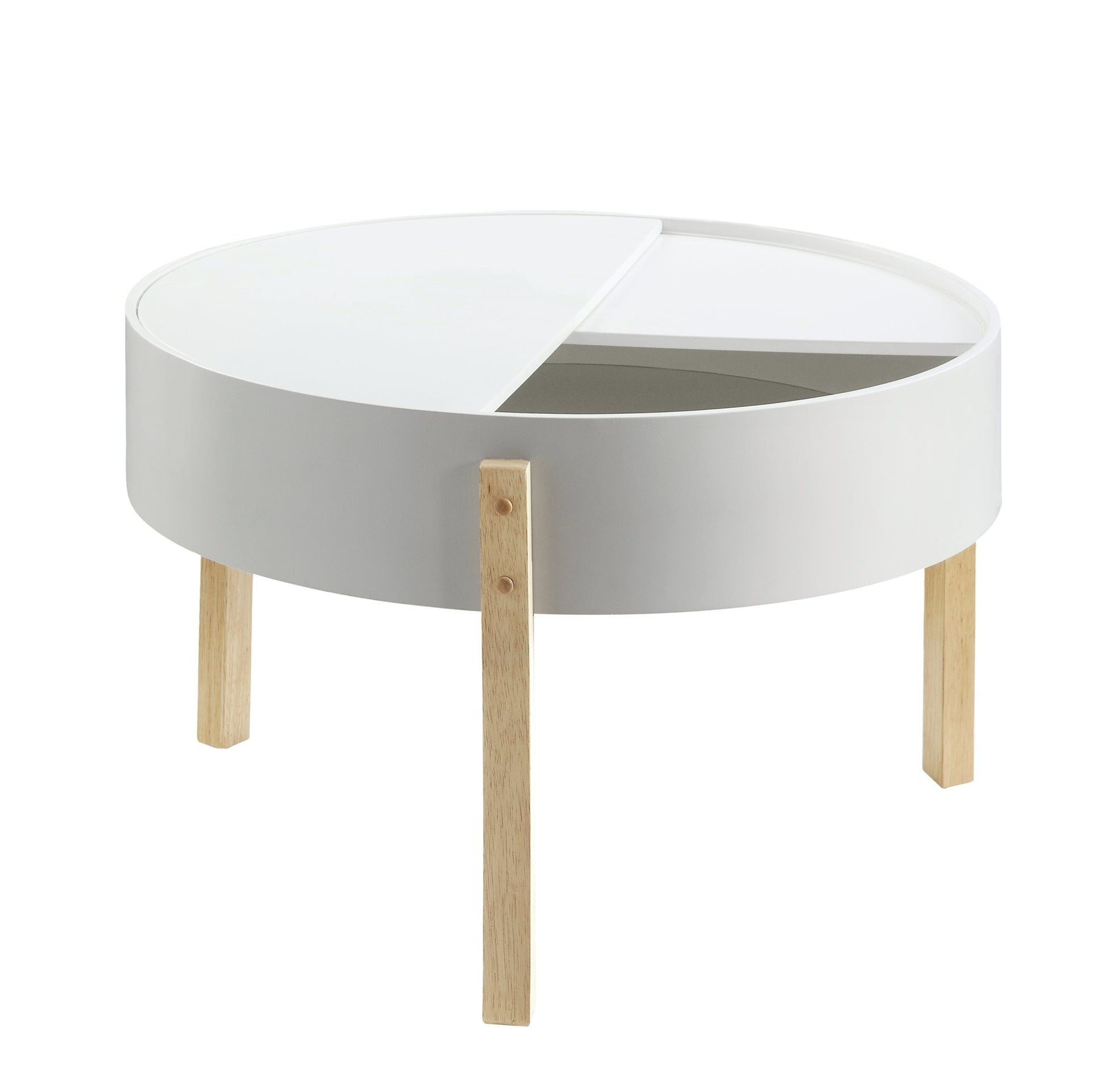 White & Natural Round Coffee Table Set with Hidden Storage - 1st Choice Furniture Direct