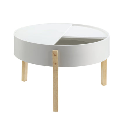 White & Natural Round Coffee Table Set with Hidden Storage - 1st Choice Furniture Direct