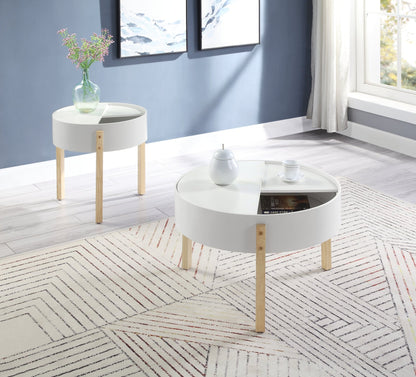 White & Natural Round Coffee Table Set with Hidden Storage - 1st Choice Furniture Direct