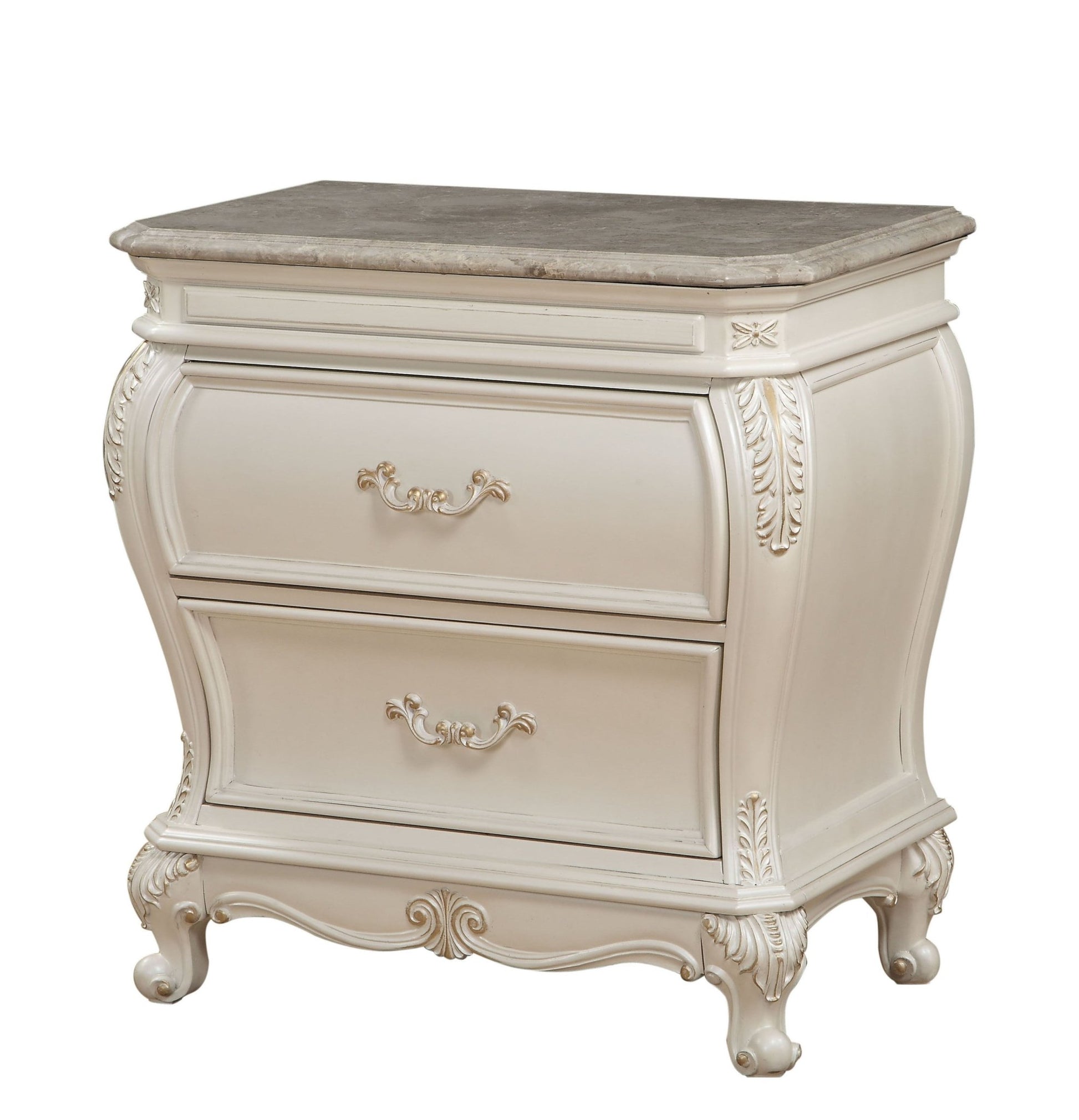 White Nightstand with Granite Top and 2 Storage Drawers - 1st Choice Furniture Direct