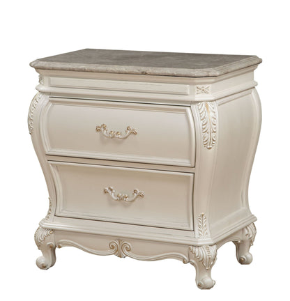 White Nightstand with Granite Top and 2 Storage Drawers - 1st Choice Furniture Direct