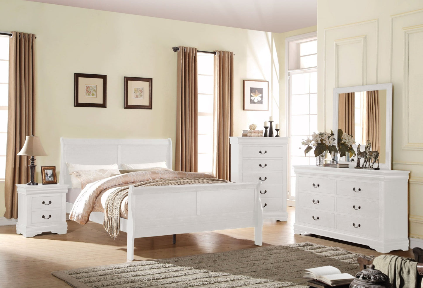 White Queen Sleigh Bed with Curved Headboard & Low Footboard - 1st Choice Furniture Direct
