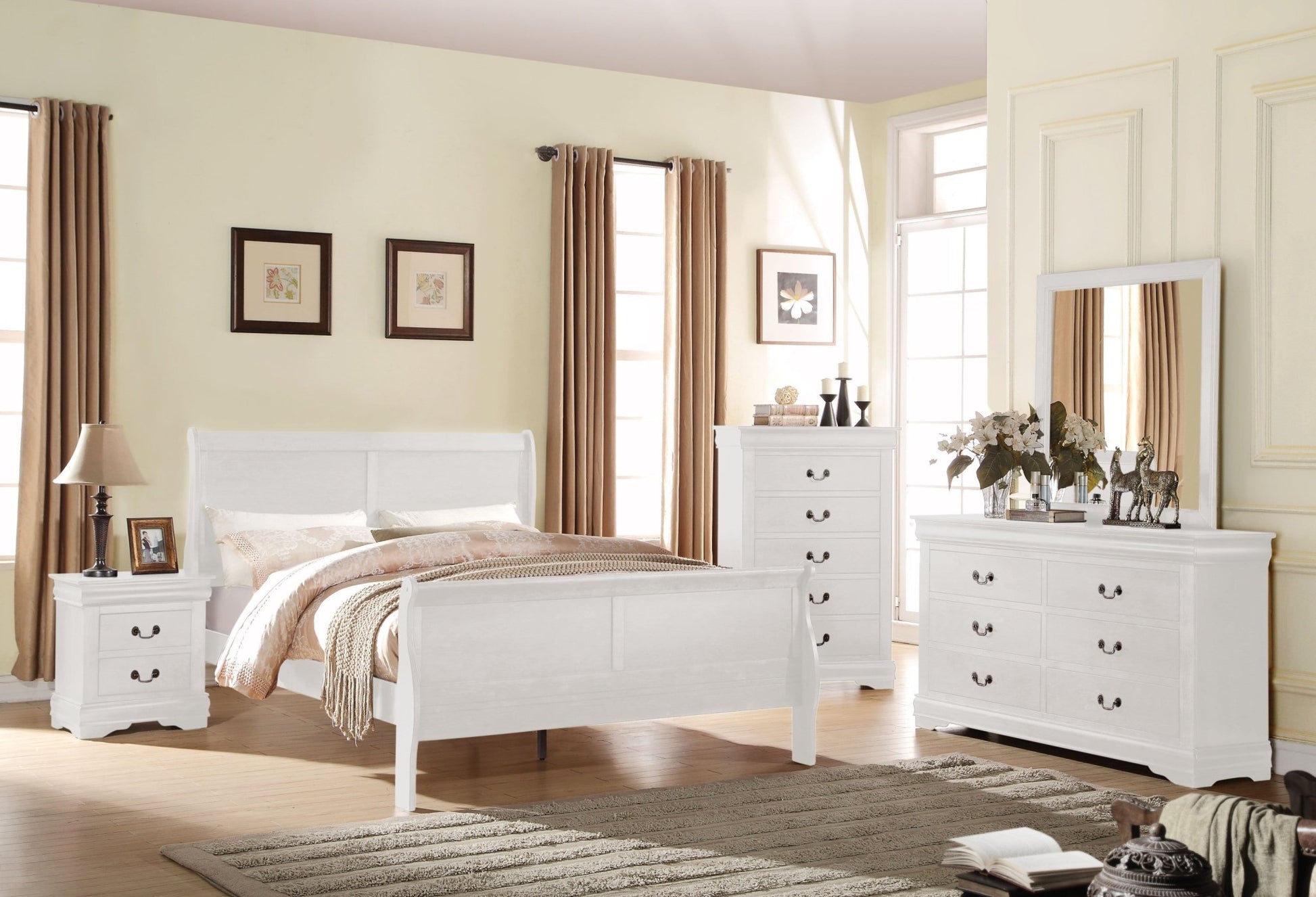White Queen Sleigh Bed with Curved Headboard & Low Footboard - 1st Choice Furniture Direct