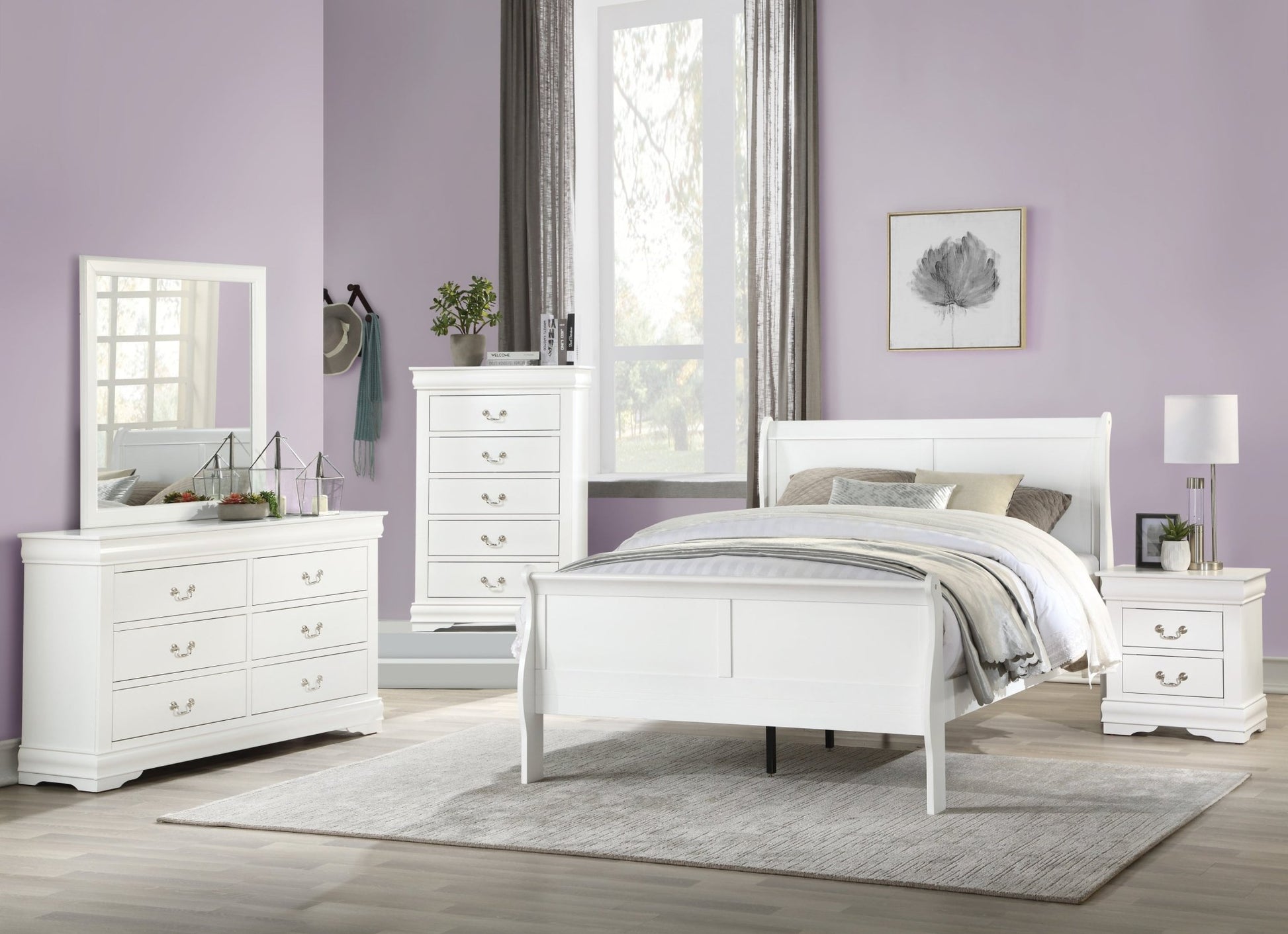 White Queen Sleigh Bed with Curved Headboard & Low Footboard - 1st Choice Furniture Direct