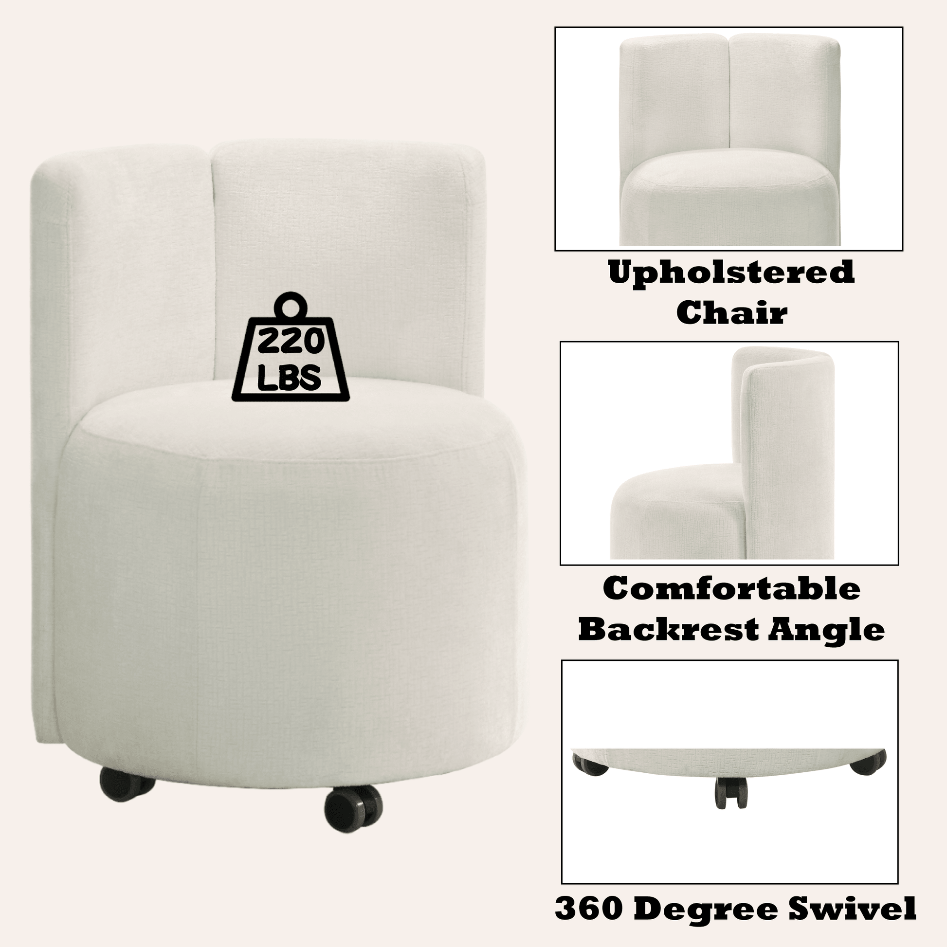 White Swivel Dining Chair with Upholstered Seat - 1st Choice Furniture Direct
