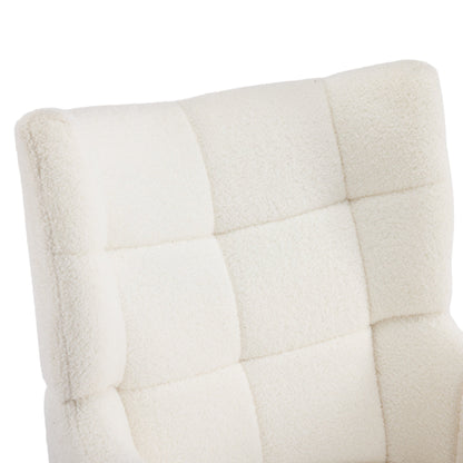 White Teddy Fabric Accent Chair with Birch Wood Legs, 41' High - Back Upholstered Lounge Chair, Comfortable Living Room Seating - 1st Choice Furniture Direct