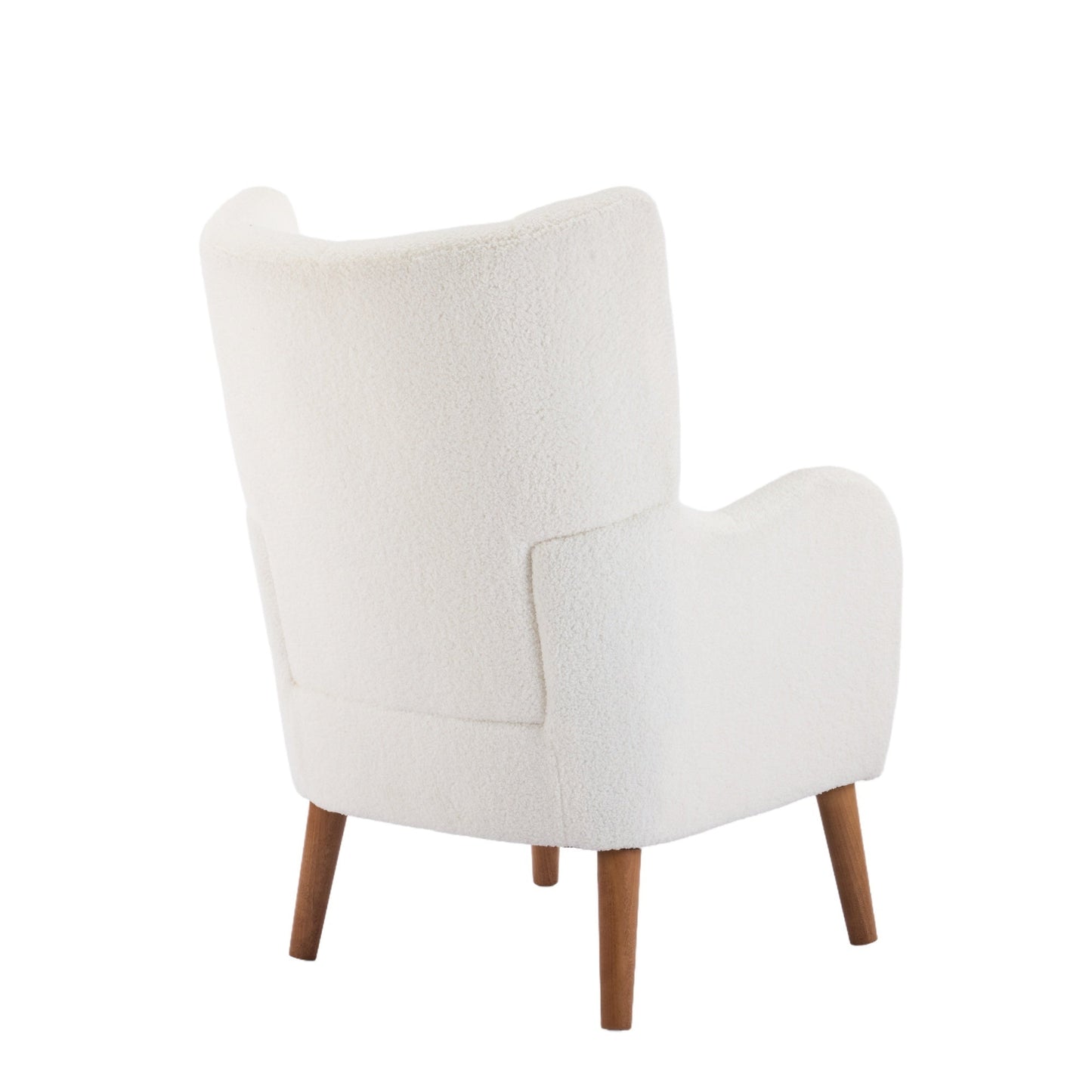 White Teddy Fabric Accent Chair with Birch Wood Legs, 41' High-Back Upholstered Lounge Chair, Comfortable Living Room Seating - 1st Choice Furniture Direct