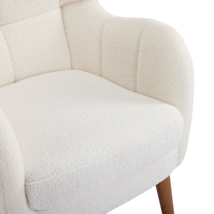 White Teddy Fabric Accent Chair with Birch Wood Legs, 41' High - Back Upholstered Lounge Chair, Comfortable Living Room Seating - 1st Choice Furniture Direct