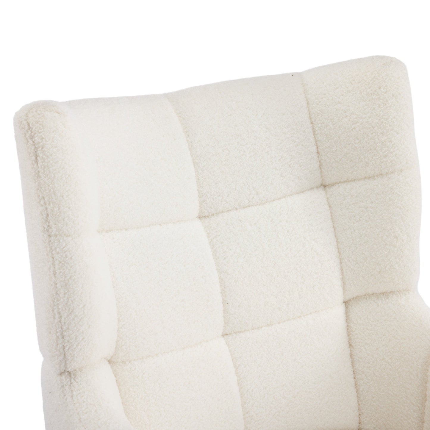 White Teddy Fabric Accent Chair with Birch Wood Legs, 41' High-Back Upholstered Lounge Chair, Comfortable Living Room Seating - 1st Choice Furniture Direct
