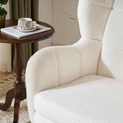 White Teddy Fabric Accent Chair with Birch Wood Legs, 41' High-Back Upholstered Lounge Chair, Comfortable Living Room Seating - 1st Choice Furniture Direct