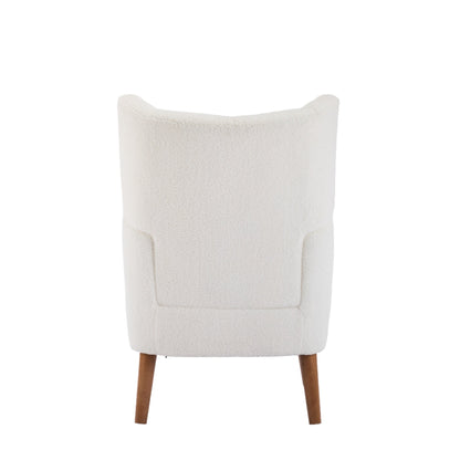 White Teddy Fabric Accent Chair with Birch Wood Legs, 41' High - Back Upholstered Lounge Chair, Comfortable Living Room Seating - 1st Choice Furniture Direct