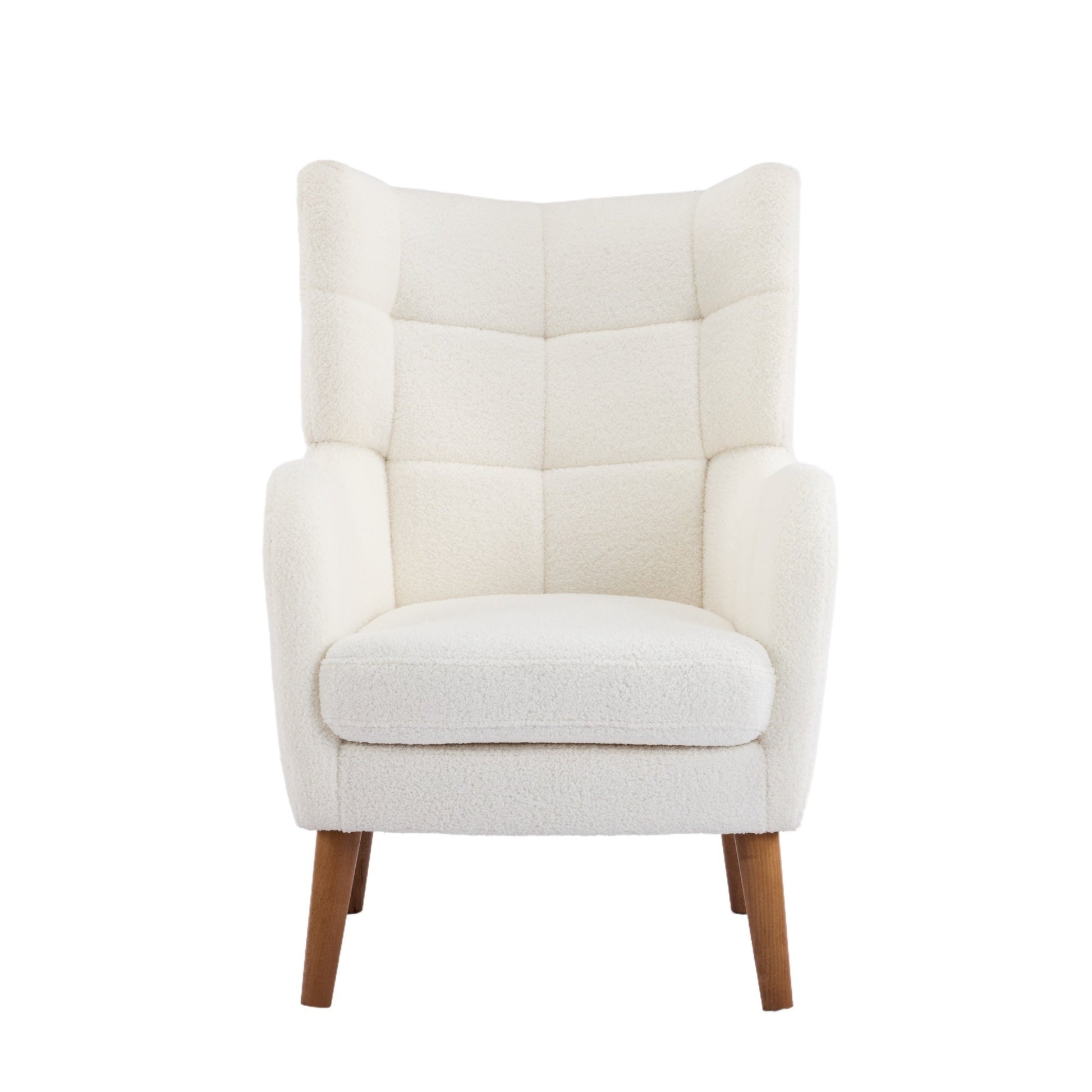 White Teddy Fabric Accent Chair with Birch Wood Legs, 41' High-Back Upholstered Lounge Chair, Comfortable Living Room Seating - 1st Choice Furniture Direct