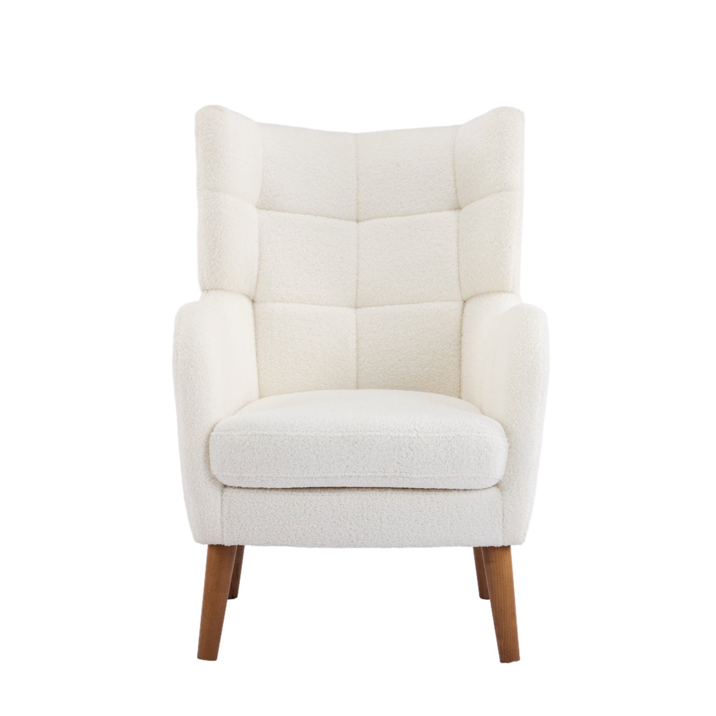 White Teddy Fabric Accent Chair with Birch Wood Legs, 41' High - Back Upholstered Lounge Chair, Comfortable Living Room Seating - 1st Choice Furniture Direct