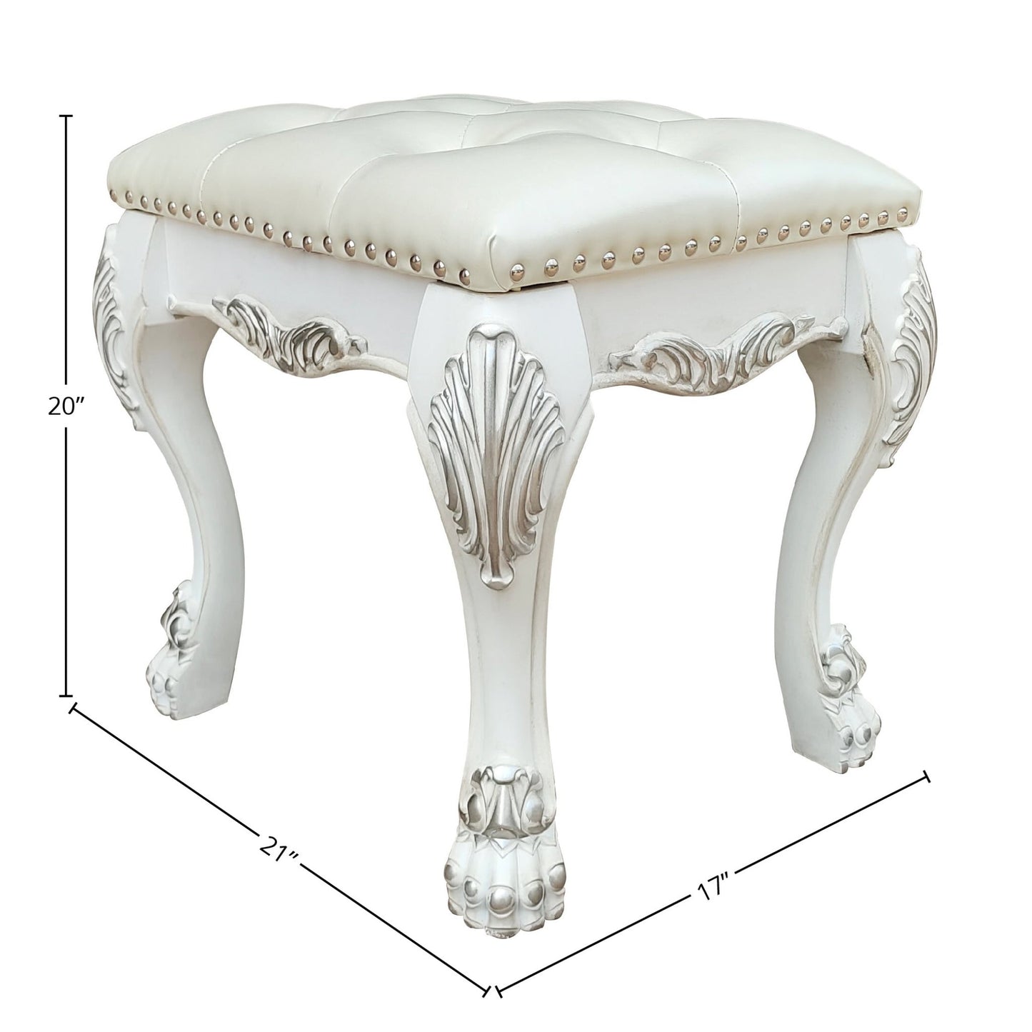 White Upholstered Vanity Stool with PU Leather Seat - 1st Choice Furniture Direct