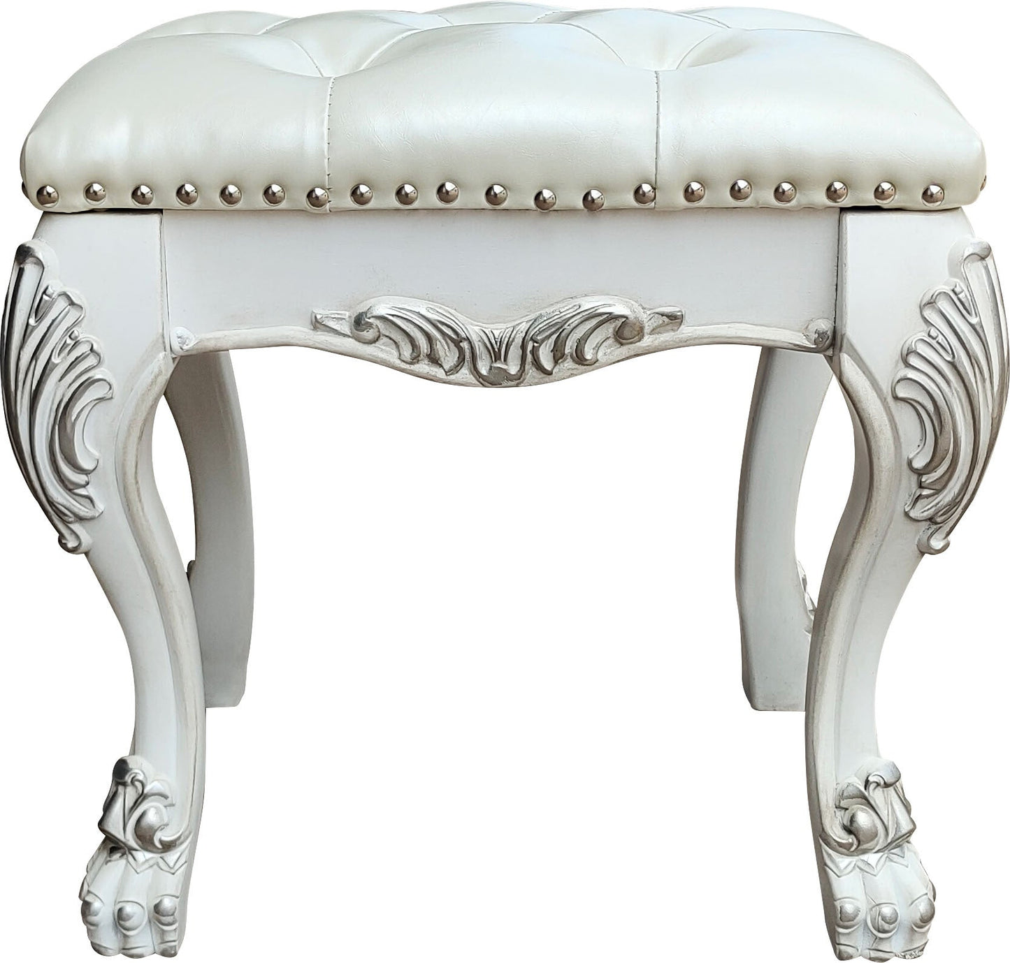 White Upholstered Vanity Stool with PU Leather Seat - 1st Choice Furniture Direct