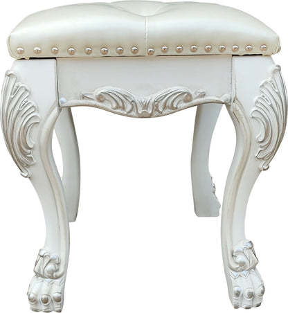 White Upholstered Vanity Stool with PU Leather Seat - 1st Choice Furniture Direct