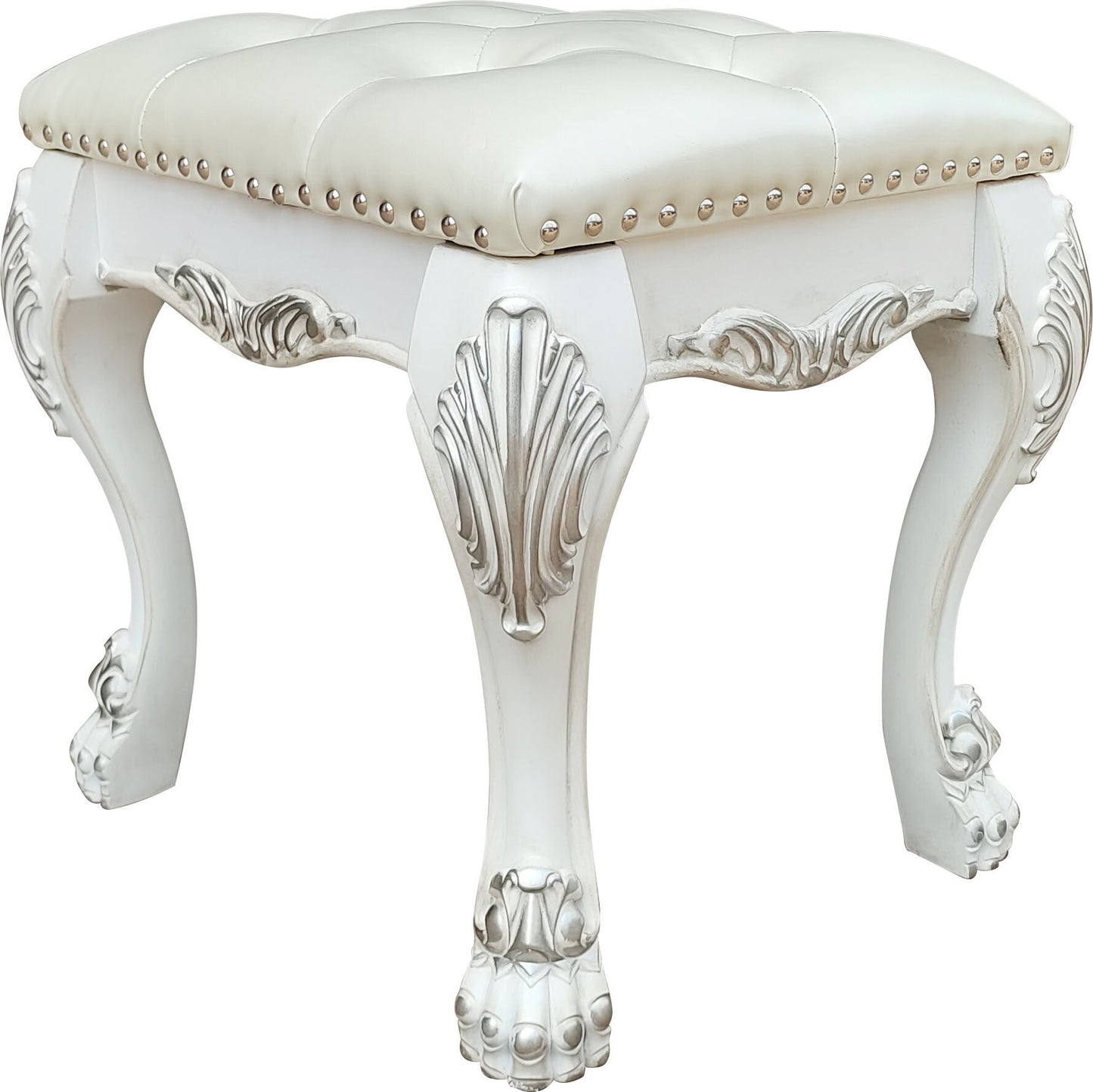 White Upholstered Vanity Stool with PU Leather Seat - 1st Choice Furniture Direct