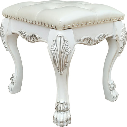White Upholstered Vanity Stool with PU Leather Seat - 1st Choice Furniture Direct