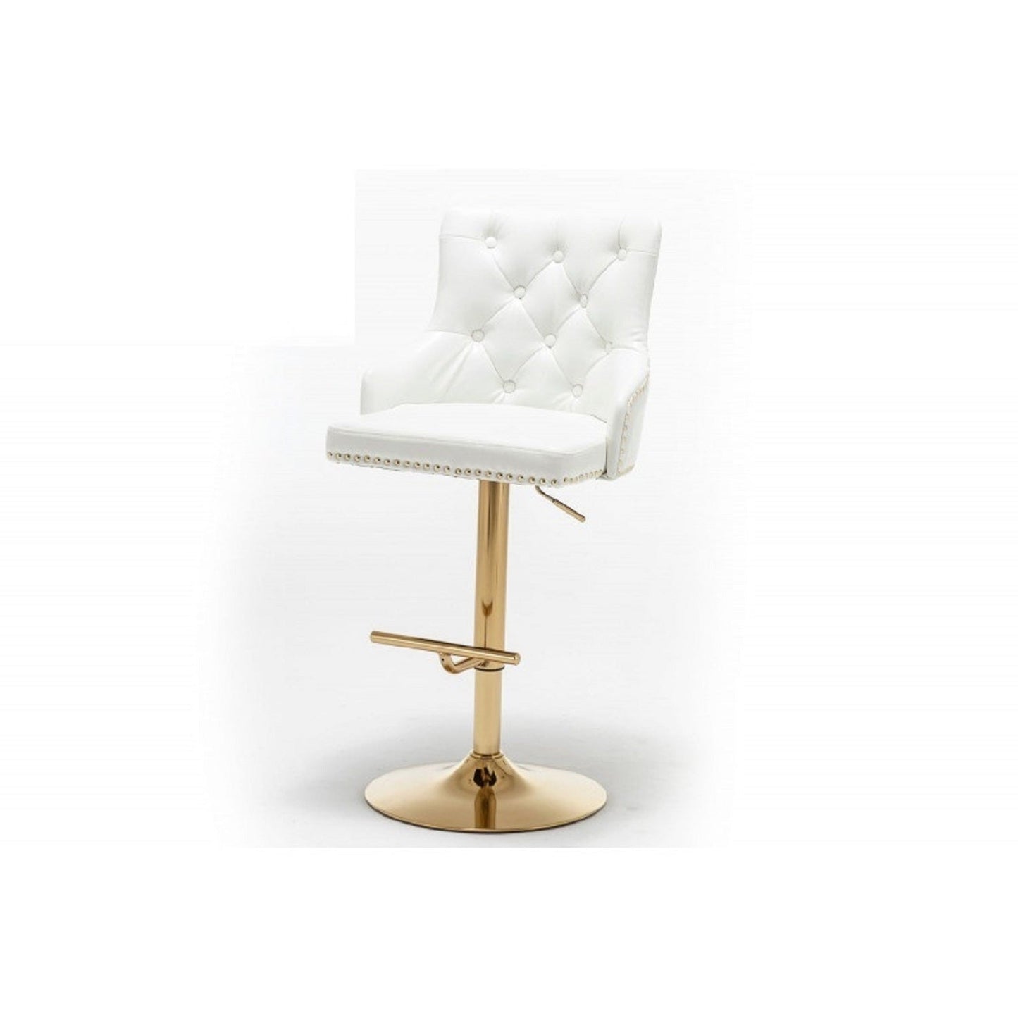 White Velvet Swivel Bar Stools Set of 2 – Gold Adjustable Glam Bar Chairs - 1st Choice Furniture Direct