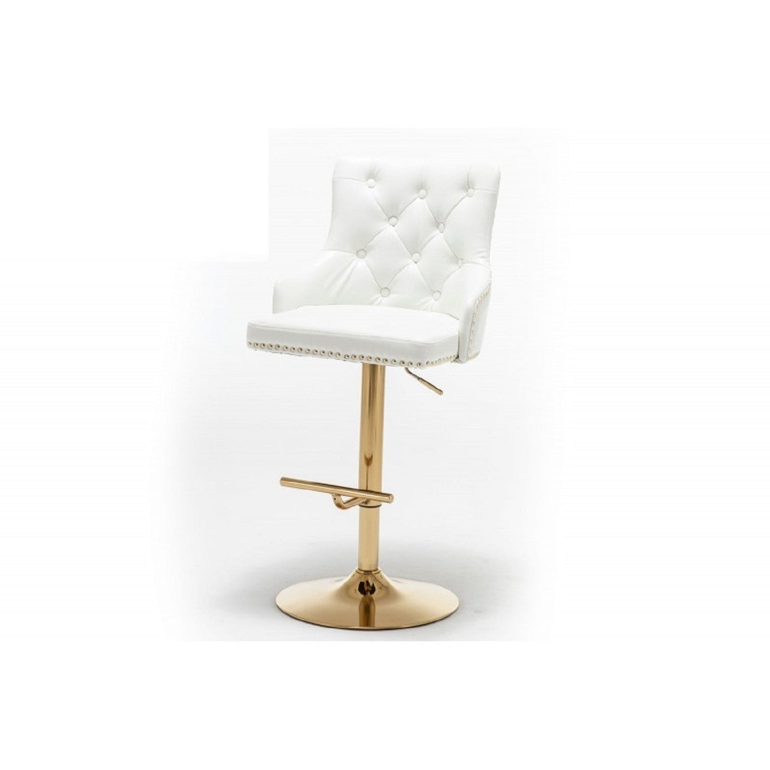 White Velvet Swivel Bar Stools Set of 2 – Gold Adjustable Glam Bar Chairs - 1st Choice Furniture Direct