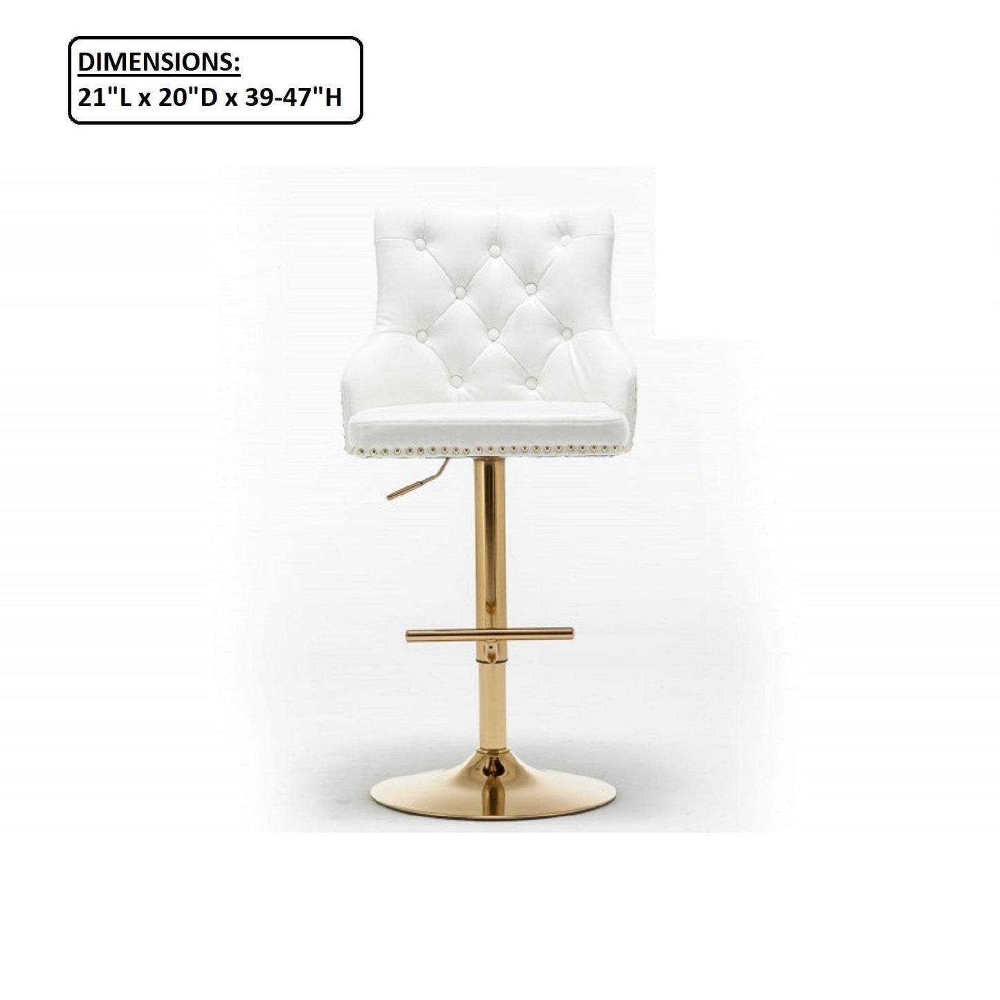 White Velvet Swivel Bar Stools Set of 2 – Gold Adjustable Glam Bar Chairs - 1st Choice Furniture Direct