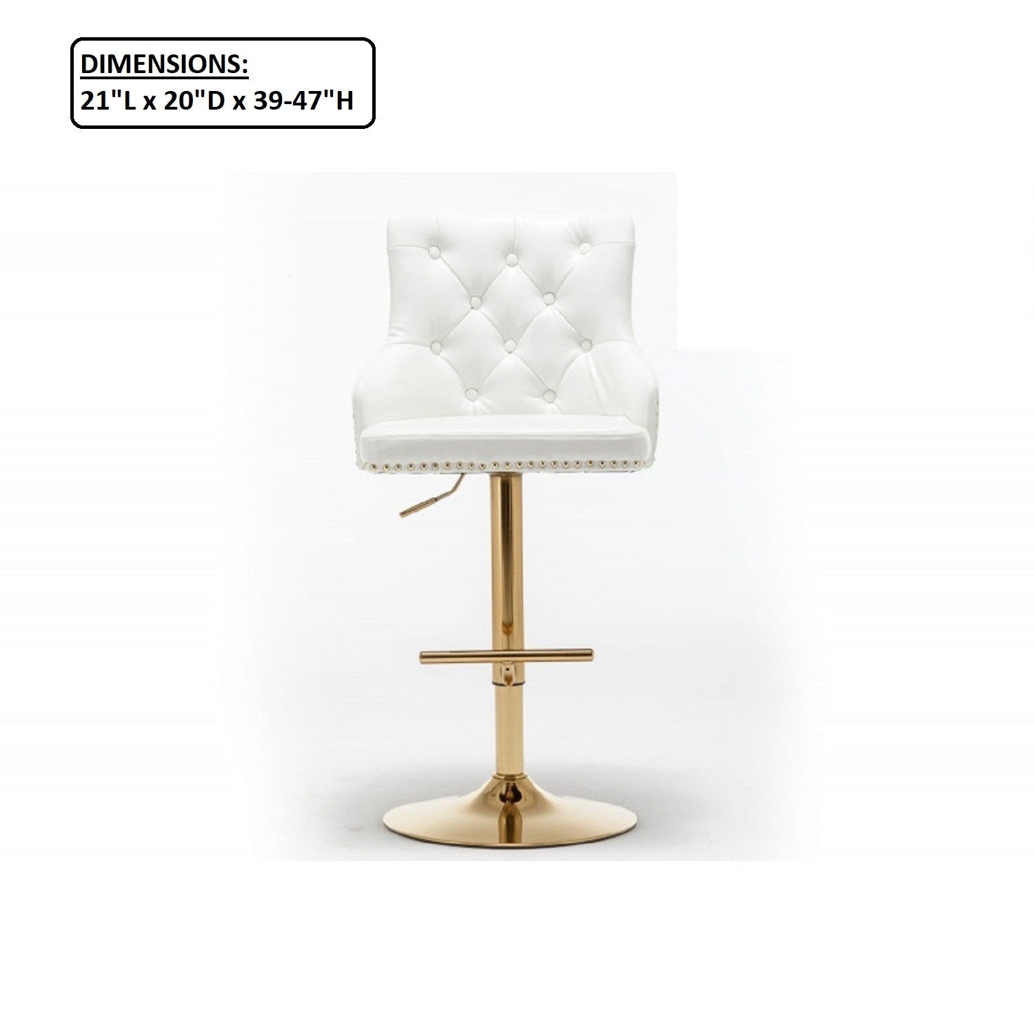 White Velvet Swivel Bar Stools Set of 2 – Gold Adjustable Glam Bar Chairs - 1st Choice Furniture Direct