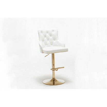 White Velvet Swivel Bar Stools Set of 2 – Gold Adjustable Glam Bar Chairs - 1st Choice Furniture Direct