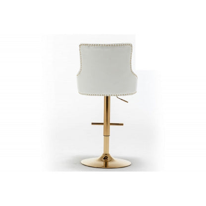 White Velvet Swivel Bar Stools Set of 2 – Gold Adjustable Glam Bar Chairs - 1st Choice Furniture Direct