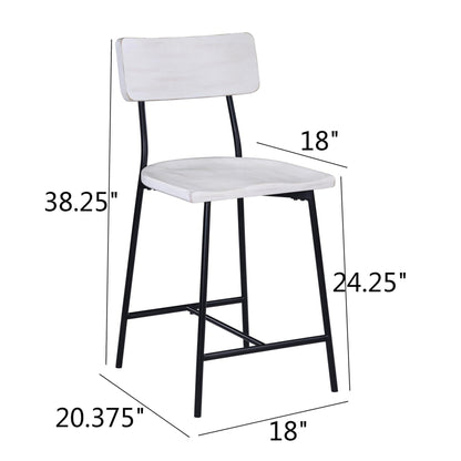 White Washed Wood & Metal Counter Stool | Modern Farmhouse Bar Chair with Back - 1st Choice Furniture Direct