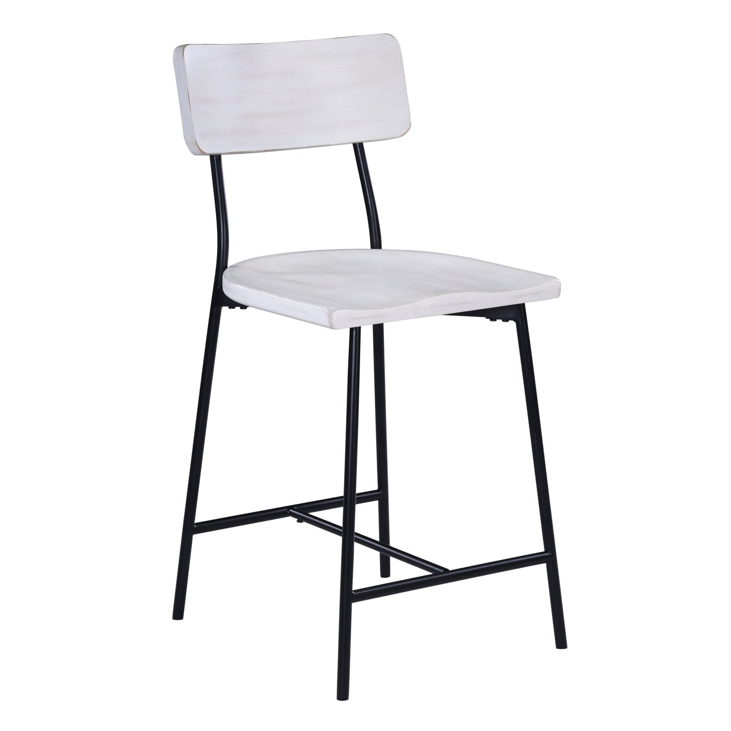 White Washed Wood & Metal Counter Stool | Modern Farmhouse Bar Chair with Backrest - 1st Choice Furniture Direct