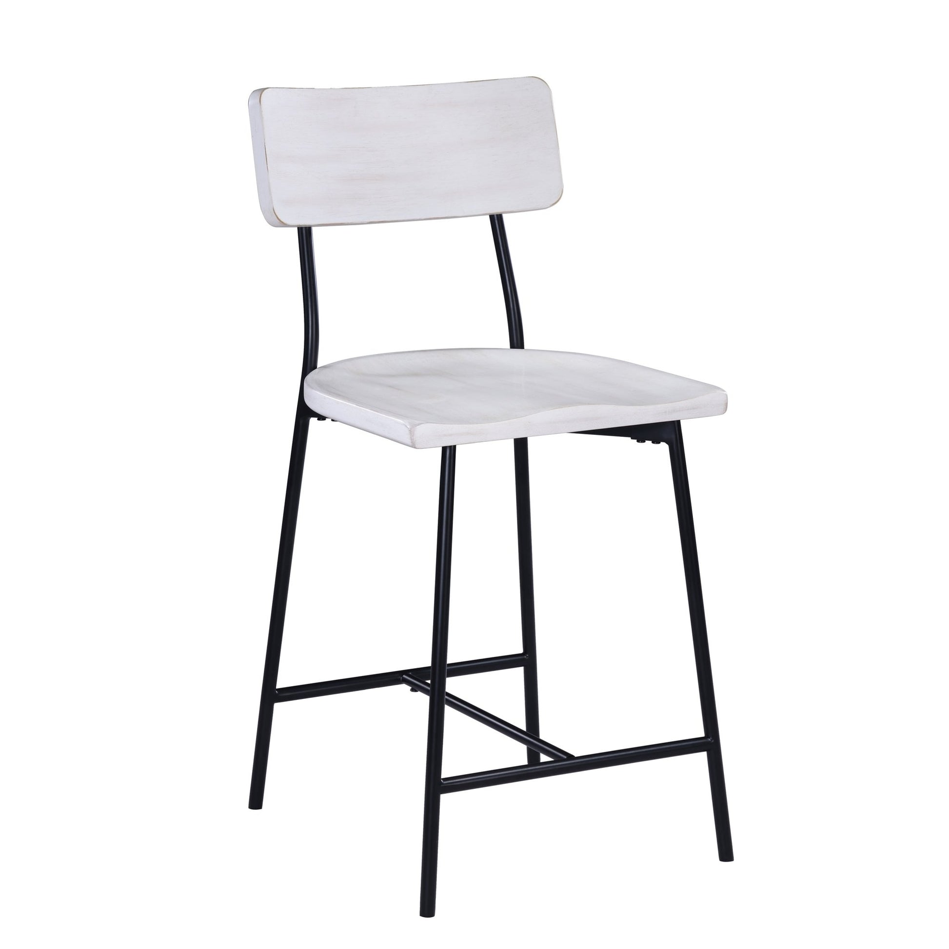 White Washed Wood & Metal Counter Stool | Modern Farmhouse Bar Chair with Backrest - 1st Choice Furniture Direct